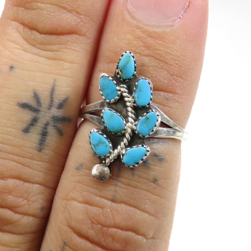 Vintage Sterling Silber Zuni Türkis Blatt Ring von LunaLagoonTreasures