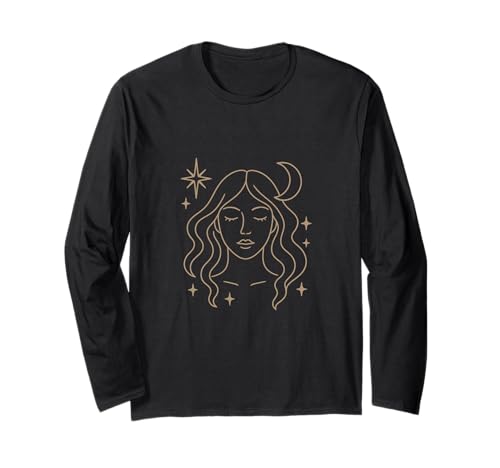 Mystical Moon Woman Line Art mit himmlischen Sternen Langarmshirt von LunaMuse Designs