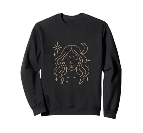 Mystical Moon Woman Line Art mit himmlischen Sternen Sweatshirt von LunaMuse Designs