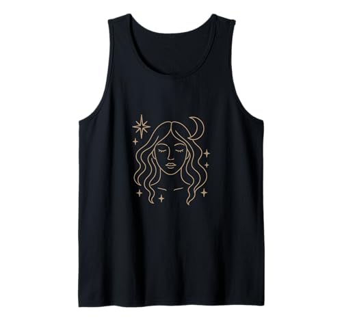 Mystical Moon Woman Line Art mit himmlischen Sternen Tank Top von LunaMuse Designs