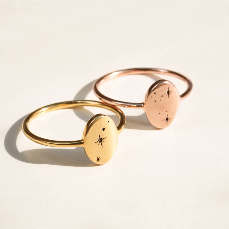 Kleiner Ovaler Sternzeichen Ring Zierliche Siegelringe Weihnachtsgeschenke Gravierte Schmuckstücke in Sterling Silber, Gold & Roségold von LunaPersonalize