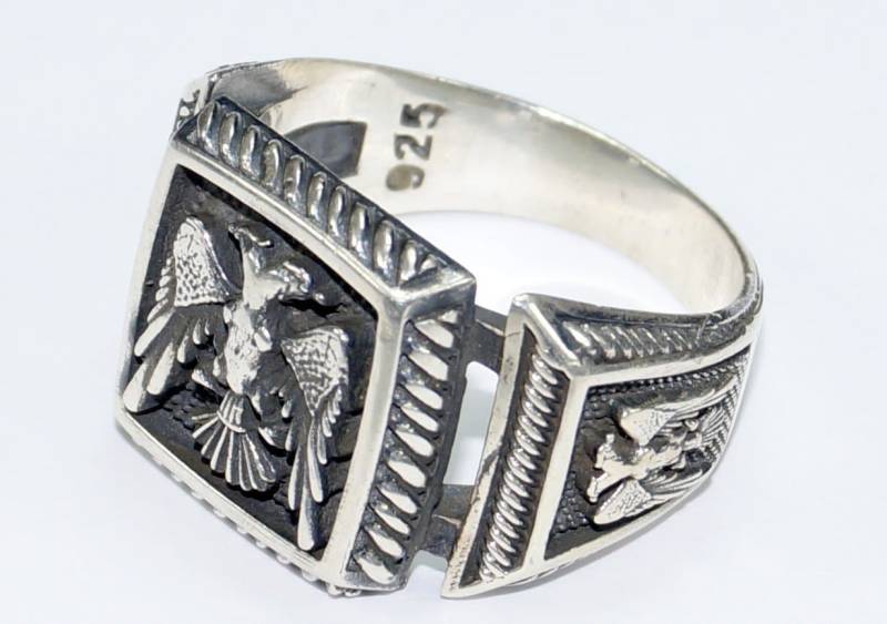 925 Sterling Silber Herren Ring Mit Absolut Handgemacht Echte Doppeladler von LunaSilverJewels