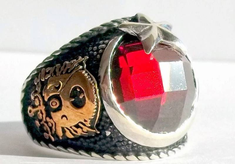 925 Sterlingsilber-Herrenring Mit Vollständig Handgefertigtem Echtem Edelstein Rubin Halbmond Und Stern von LunaSilverJewels