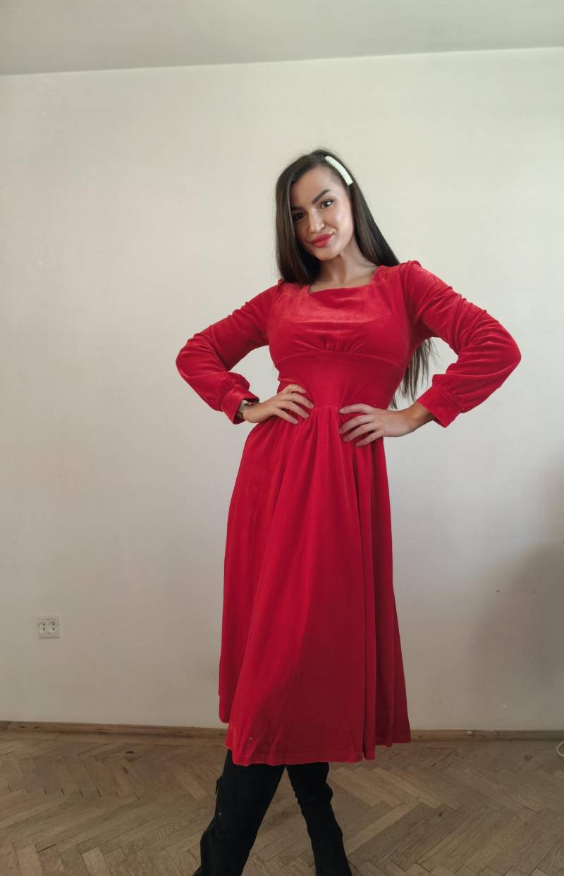 Rote Samt Kleid Weihnachtskleid Frauen-Weihnachts-Party Outfit Xmas Urlaub Kleider von LunaSolGardrobe