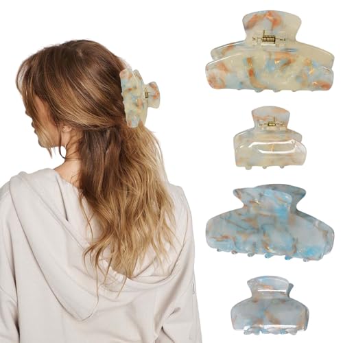 4 Stück Haarklammer Damen Mittelgroße,8.5cm Acryl Haarklammern,Acetat Haarklammern,Strong Haar Klaue Clips für Dickes Und Dünnes Haar（Beige+Blau） von Lunaanda