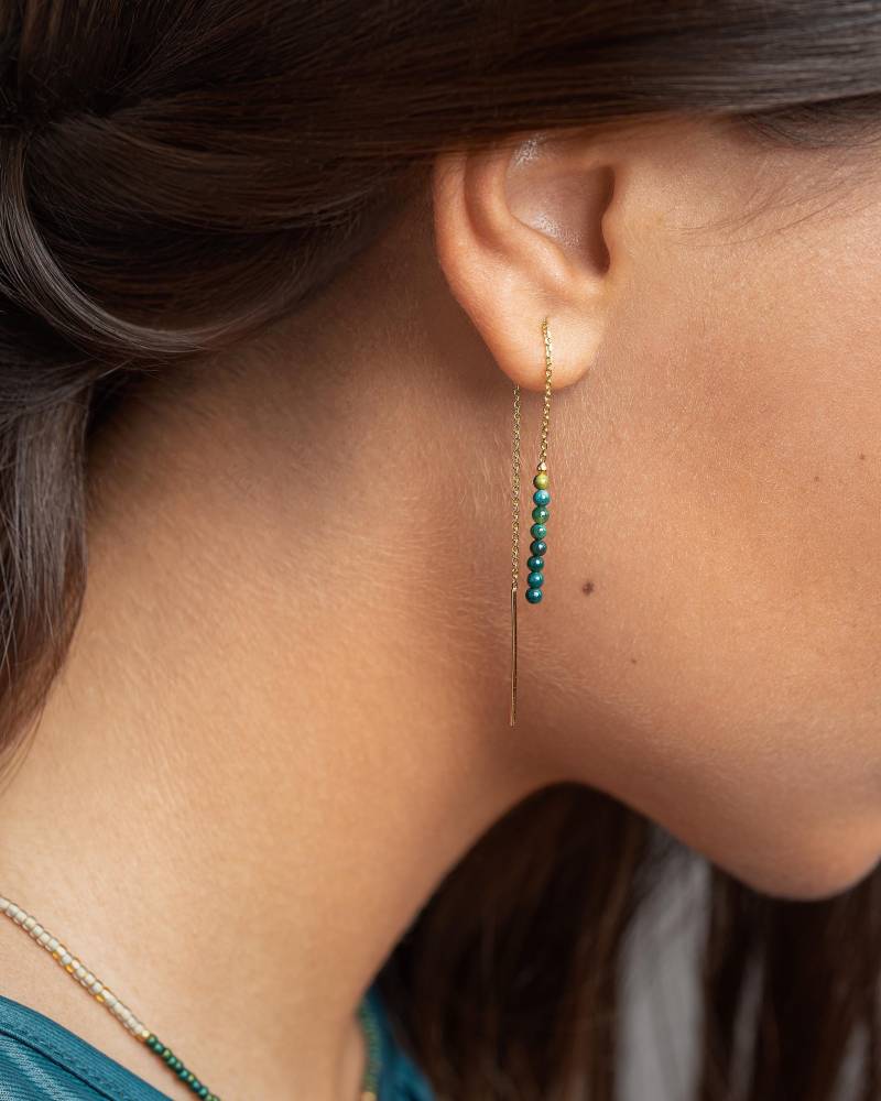 24K Vergoldete Sterlingsilber Threader Ohrringe Naturstein Baumeln von Lunaijewelry