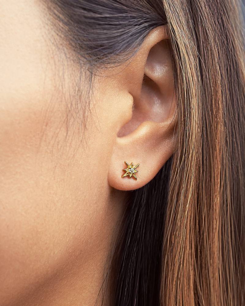 Weißer Zirkonia Starburst Ohrstecker, Sterling Silber, Gold Plattiert, Lunaijewelry, Weihnachtsgeschenke, Std049Wcz von Lunaijewelry