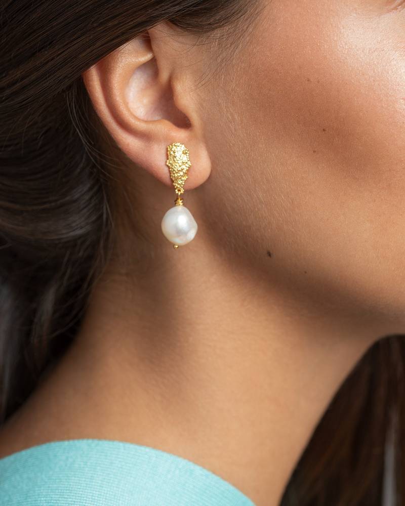 24K Vergoldete Barocke Perlen Ohrringe Sterling Silber Beiträge von Lunaijewelry