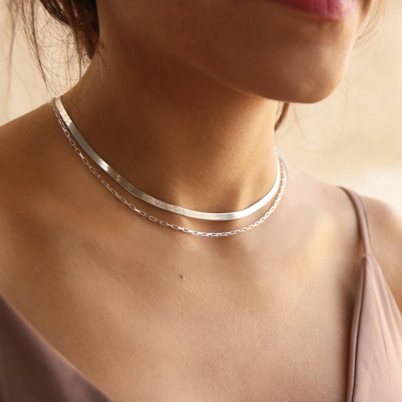 Herringbone Kette Halskette, Flache Schlangenkette Layering Goldkette Herringbone Kette Halskette, Flache Schlangenkette Layering Goldkette von Lunakjewelry