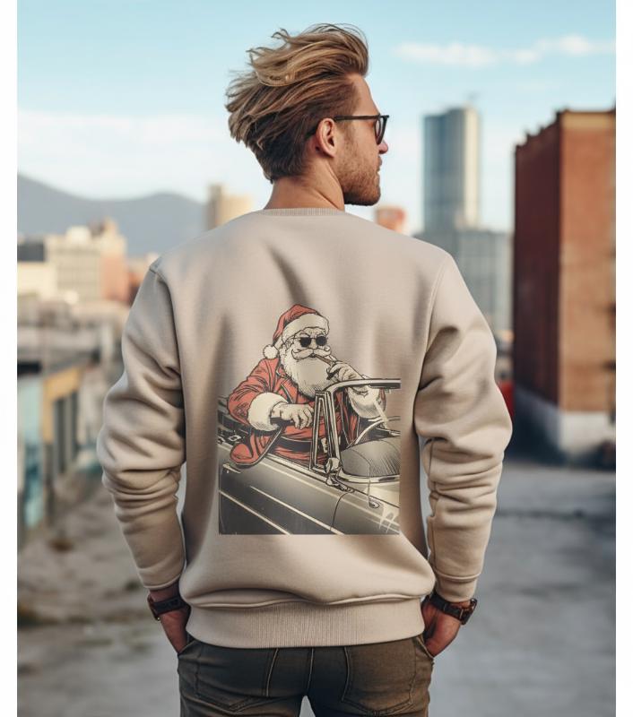 Retro Weihnachtspullover Für Herren Und Damen, Vintage Design, Backprint Pullover, Bad Santa, Weihnachtsmann Mit Sonnenbrille, Fahrender von LunaliaHeartpieces