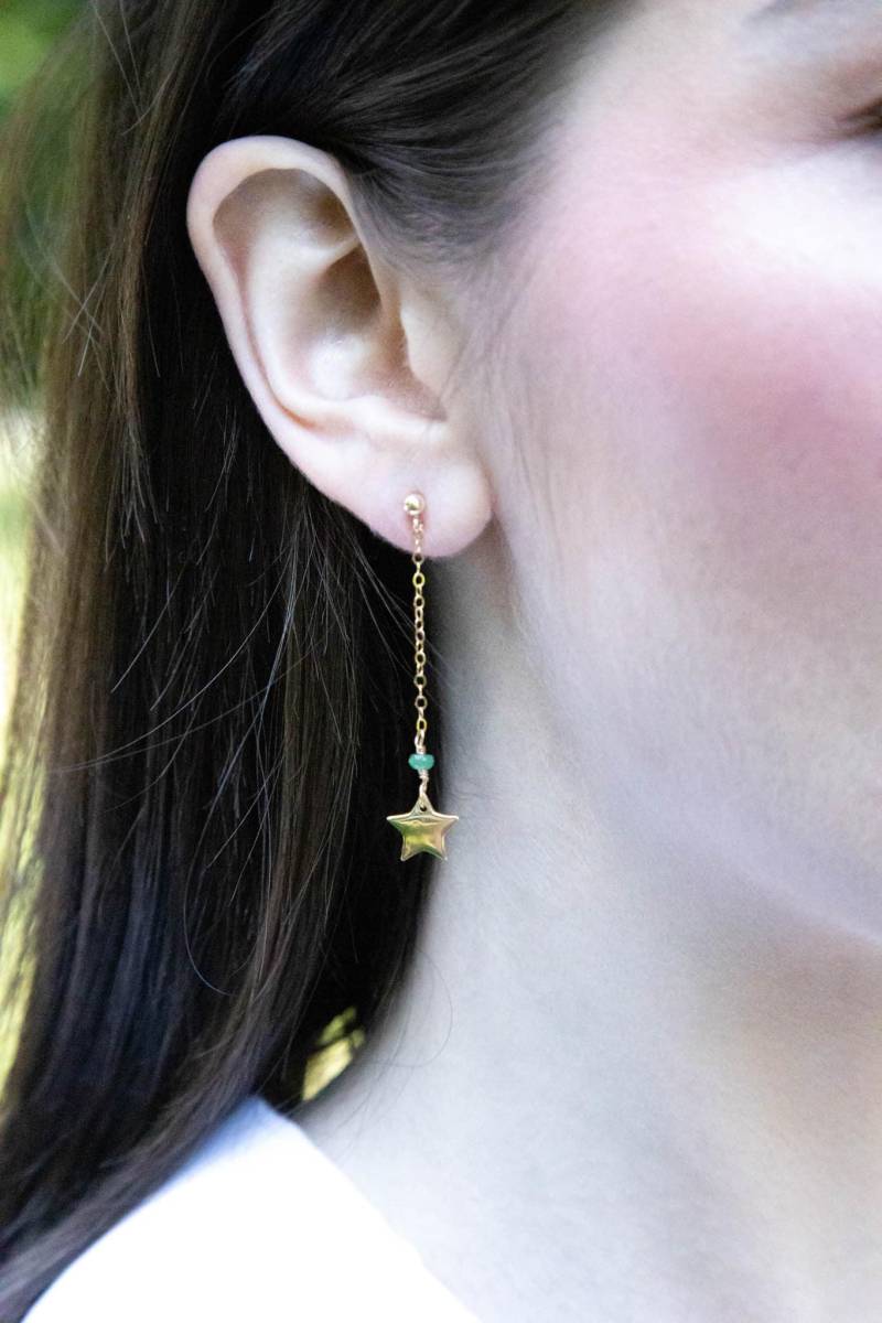 Jupiter Grüner Stern - Lange Ketten Ohrstecker Minimalistisch Himmlisch Zierlich Zart 90Er Jahre Anime Inspiriert Kawaii von LunamisAura