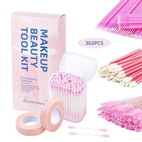 Lunamoon 100 Stück Mikrobürsten+100 Stück Reinigungsstab+50 Stück Mascara Pinsel+50 Stück Lip Gloss Pinsel+2 Pcs Band für Wimpernverlängerung (PINK SET) von Lunamoon