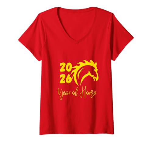 Damen Frohes chinesisches Neujahr 2026 | Jahr des Feuerpferdes T-Shirt mit V-Ausschnitt Damen Frohes chinesisches Neujahr 2026 | Jahr des Feuerpferdes T-Shirt mit V-Ausschnitt von Lunar 2026 Designs Festival Decorations Tees