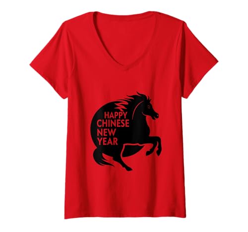 Damen Jahr des Pferdes 2026 Chinesisches Mondneujahr T-Shirt mit V-Ausschnitt Damen Jahr des Pferdes 2026 Chinesisches Mondneujahr T-Shirt mit V-Ausschnitt von Lunar 2026 Designs