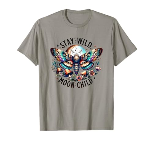 Stay Wild Moon Kind Mystische Mottenkunst T-Shirt von Lunar Butterfly Bohemian Nature Magic Spiritual