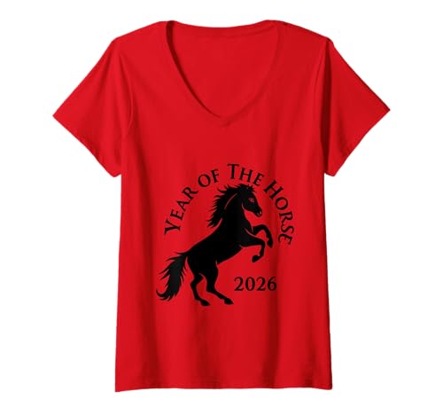 Damen Chinesisches Neujahr 2026 Mondneujahr Sternzeichen Pferd T-Shirt mit V-Ausschnitt Damen Chinesisches Neujahr 2026 Mondneujahr Sternzeichen Pferd T-Shirt mit V-Ausschnitt von Lunar New Year 2026 Designs