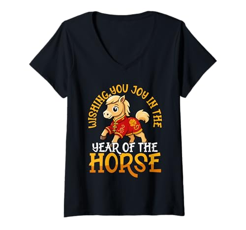 Damen Wunsch, DASS Du Freude Im Jahr des Pferdes T-Shirt mit V-Ausschnitt Damen Wunsch, DASS Du Freude Im Jahr des Pferdes T-Shirt mit V-Ausschnitt von Lunar Zodiac New Year Horse Designs Feier