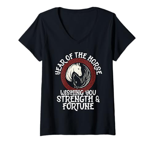 Damen Jahr des Pferdes: Stärke Und Wohlstand 2026 T-Shirt mit V-Ausschnitt von Lunar-zodiac-neujahrsdesigns Für Das Pferd