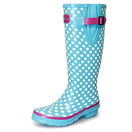 Lunar Polka Dot, Damen Langschaft Gummistiefel, Blau (Blue), 39 EU von Lunar