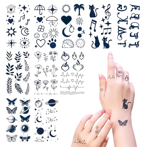 LunarCharm 10 Blätter Fake Tattoos Schwarz Temporäre Klebetattoos Erwachsene Wasserdicht Tattoo Mädchen Arm Tattoo Klebe Aufkleber Tatoos zum Aufkleben von LunarCharm