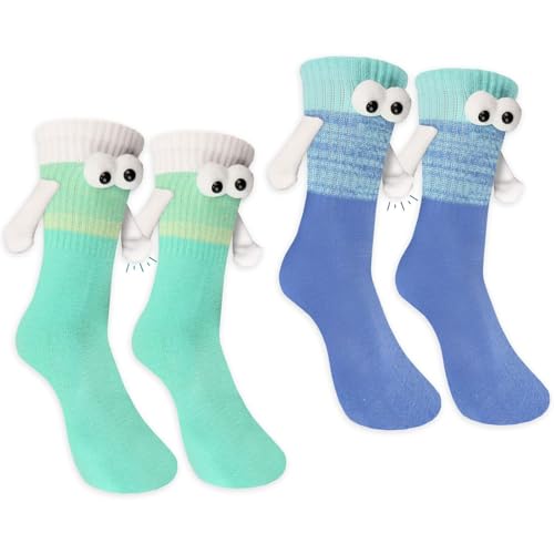 LunarCharm 2 Paar Magnetische Socken mit Händen Geburtstag Hand in Hand Socken mit Magnetarmen Lustige Geschenke für Frauen Männer Freunde Familie Partner Paar (blau und grün) von LunarCharm