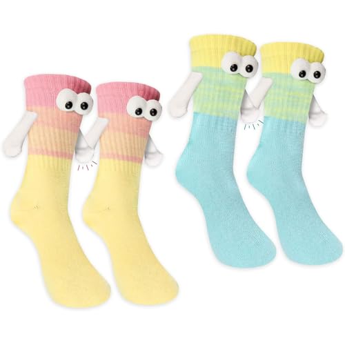 LunarCharm 2 Paar Magnetische Socken mit Händen Geburtstag Hand in Hand Socken mit Magnetarmen Lustige Geschenke für Frauen Männer Freunde Familie Partner Paar (grün und gelb) von LunarCharm