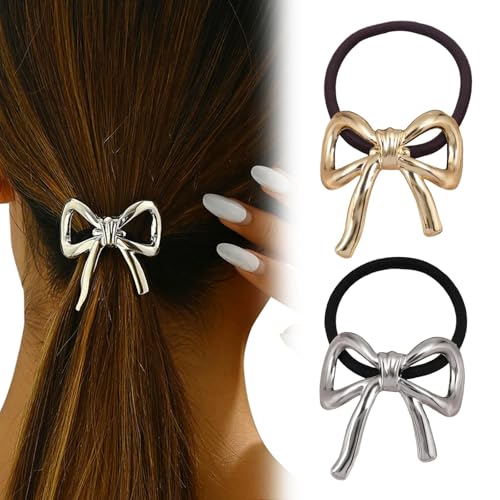 LunarCharm 2 Stück Haargummis mit Metallschleife, kleine Gummibänder, Pferdeschwanzhalter, gold-silberne Schleife, elastische Haarbänder für Frauen und Mädchen LunarCharm 2 Stück Haargummis mit Metallschleife, kleine Gummibänder, Pferdeschwanzhalter, gold-silberne Schleife, elastische Haarbänder für Frauen und Mädchen von LunarCharm