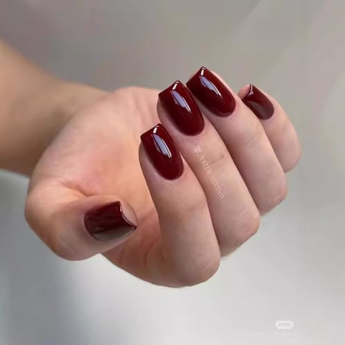 LunarCharm 24 Stück Burgunderrote einfarbige kurze quadratische Kunstnägel zum Aufdrücken, mit Gelkleber-Pads, Dunkelrote Acrylnägel für Frauen, natürliche kurze Nägel LunarCharm 24 Stück Burgunderrote einfarbige kurze quadratische Kunstnägel zum Aufdrücken, mit Gelkleber-Pads, Dunkelrote Acrylnägel für Frauen, natürliche kurze Nägel von LunarCharm
