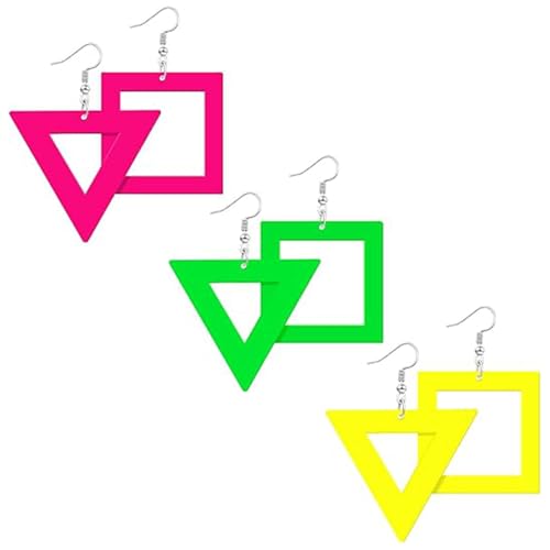 LunarCharm 3 Paar 80er 90er Neon-Ohrringe für Frauen, große Retro-Geometrie-Anhänger, Acryl Hängeohrringe für 80er-Kostüm-Outfits, party-Accessoires von LunarCharm