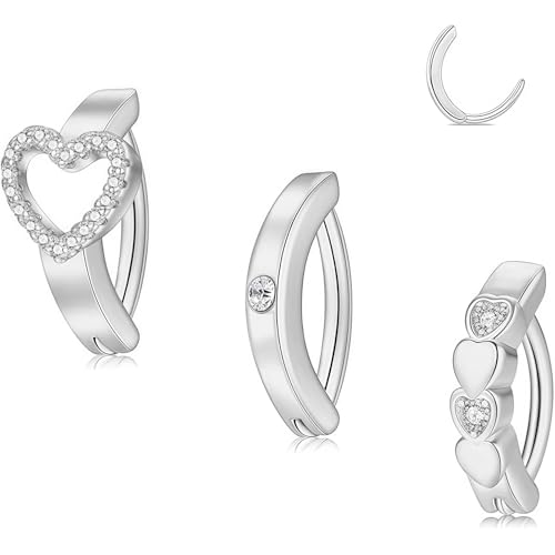 LunarCharm 3 Stück Bauchnabelring, hypoallergen, chirurgischer Stahl 316L, funkelnder CZ-Herz-Clicker-Reifen, Bauchnabelschmuck für Frauen, Körperpiercing von LunarCharm