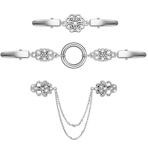 LunarCharm 3 Stück Strickjackenclips Schalschnalle aus Zinklegierung Vintage-Pulloverclips Kleiderclips, Blusenclips Broschen silberne Strickjackenclips von LunarCharm