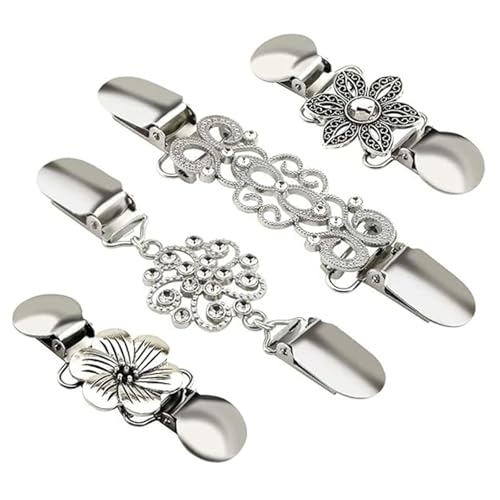 LunarCharm 4 Stück Waist Clip Cinch Clip Cardigan Clips Vintage Pullover Clips Kleider Clip Silberne Blusen Kleider Kragen Verschluss Schal Clips Broschen von LunarCharm
