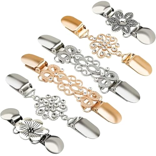 LunarCharm 6 Stück Waist Clip Cinch Clip Cardigan Clips Vintage Pullover Clips Strickjacke Clips Silberne Blusen Kleider Kragen Verschluss Schal Clips Broschen von LunarCharm