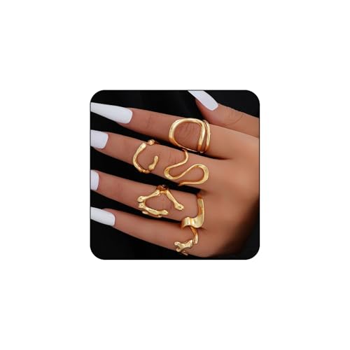 LunarCharm 6-teiliges Gold Ring-Set Gold Justierbar Offener Endring für Frauen trendiger, zierlicher, minimalistischer Schmuck, Geschenke von LunarCharm