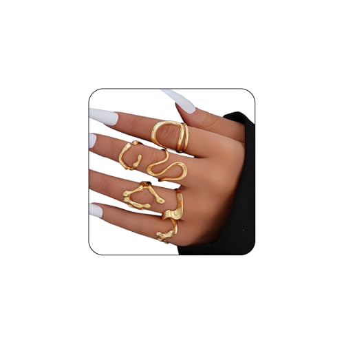 LunarCharm 6-teiliges Set mit klobigen Goldringen für Damen, vergoldet dicke Kuppel, stapelbare offene Ringe, Gold Justierbar Offener Endring für Frauen minimalistischer Schmuck von LunarCharm