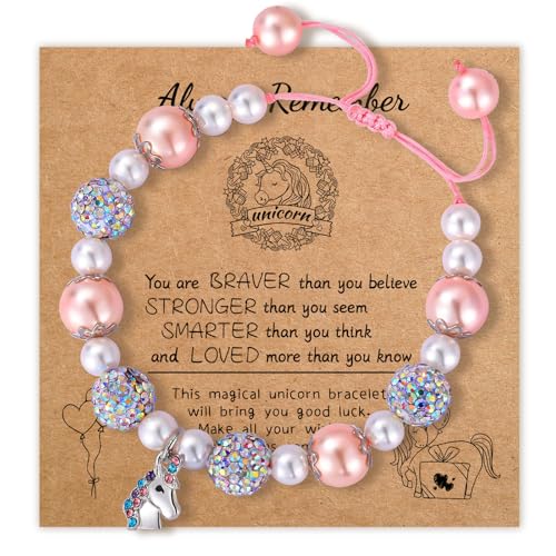 LunarCharm Einhorn Armband, Einhorn Perlen Armband für Kinder Mädchen, Schmuck Armbänder mit Verstellbarem Geflochtenem Seil, Armband Für Frauen Mädchen Schmuck Geschenk von LunarCharm