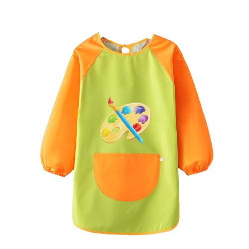 LunarCharm Malschürze Kinder Malkittel für 6-10 Jahre Mädchen Jungen Tuschekittel Wasserdicht Malmantel Einstellbar Bastelschürze für Kunst Malerei Basteln Malen, Gelb+Grün von LunarCharm
