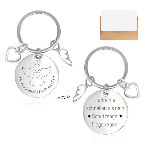 LunarCharm Schutzengel Auto Schlüsselanhänger mit Umschlag, Angel Anhänger Glücksbringer Auto Guardian, Führerschein Geschenk, Geschenke für Männer Frauen von LunarCharm