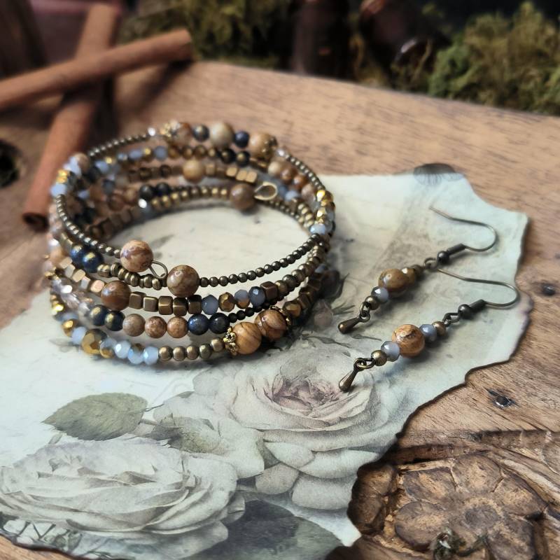 Memorydraht Armband Und Ohrringe | Schmuckset Stapelarmband Perlenarmband Wickelarmband Memorydraht Armband Und Ohrringe | Schmuckset Stapelarmband Perlenarmband Wickelarmband von LunarLuminis