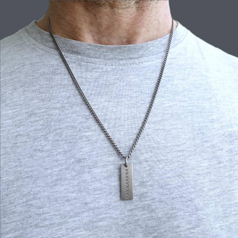 Personalisierte Halskette Aus 100% Purem Titan Für Männer, Gravierter Anhänger, Tiefengravur, Panzerkette, Gliederkette, Hypoallergen Personalisierte Halskette Aus 100% Purem Titan Für Männer, Gravierter Anhänger, Tiefengravur, Panzerkette, Gliederkette, Hypoallergen von LunaraAtelierCo