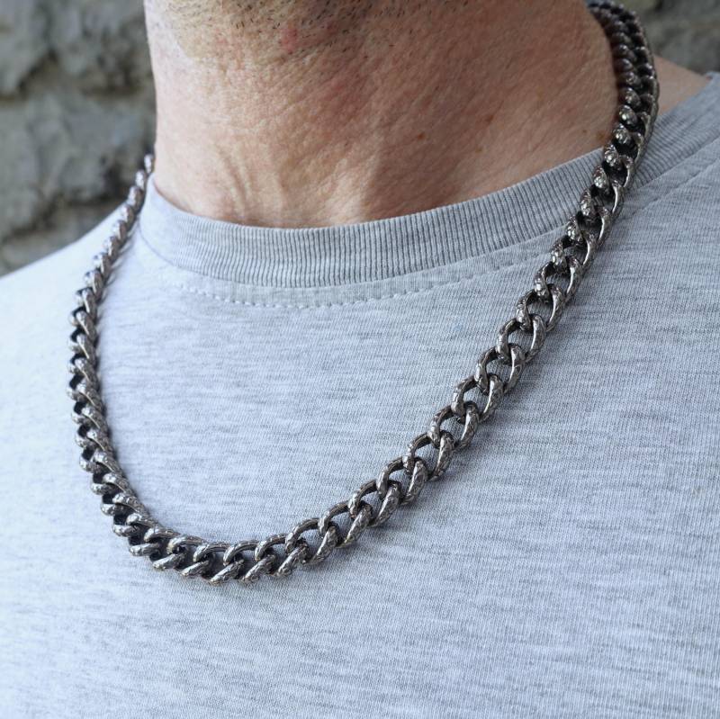 Titan Halskette, Strukturierte Panzerkette 9, 0 Mm, Gliederkette, 100% Reines Titan, Für Empfindliche Haut, Hypoallergen, Markant Und Robust von LunaraAtelierCo