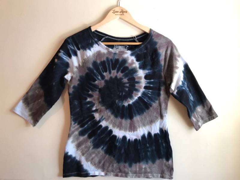 Tie Dye Shirt Schwarz Weiß/Grau Damen 3/4 Langarm S-xl von Lunariverboutique