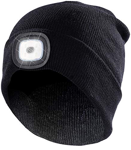 Lunartec LED Mütze: Schwarze Strickmütze mit LED-Licht und USB-Ladefunktion (Mütze mit Beleuchtung, mit LED Licht, integrierter Stirnlampe) von Lunartec