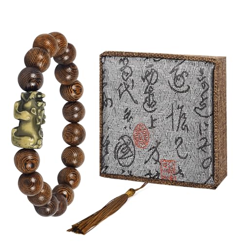 Lunarthos Pixiu Feng-Shui-Armband zum Schutz des Reichtums, natürliche Holzperlen und verstellbare elastische Kordel für Männer und Frauen, passend für Handgelenke von 16,8 cm - 20,8 cm, elegante von Lunarthos