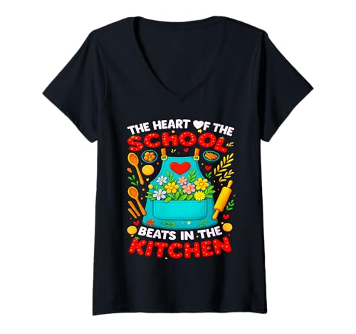 Damen Das Herz der Schule schlägt in der Küchenkunst T-Shirt mit V-Ausschnitt Damen Das Herz der Schule schlägt in der Küchenkunst T-Shirt mit V-Ausschnitt von Lunch Lady Appreciation – Kitchen School Art