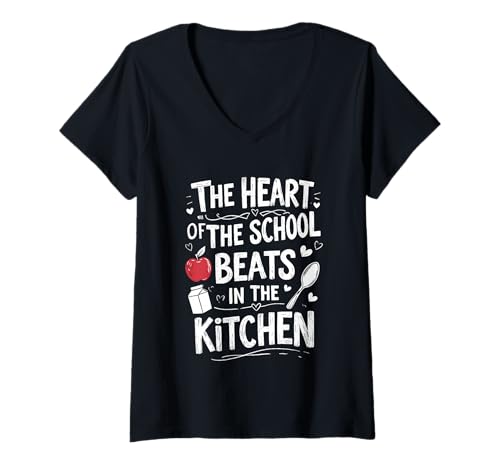 Damen Das Herz der Schule schlägt in der Küche Lunch Lady T-Shirt mit V-Ausschnitt von Lunch Lady Cafeteria Kitchen School Pride Apparel