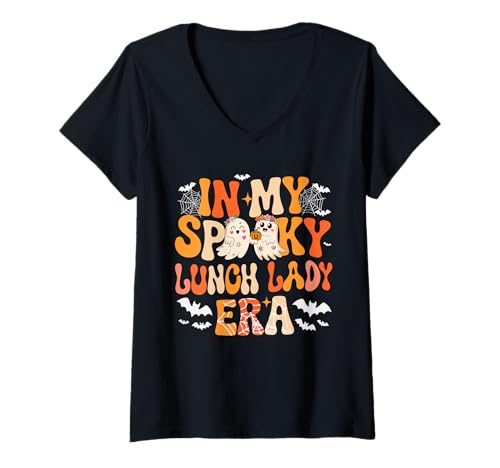 Damen In My Spooky Funny Lunch Lady Era Halloween Boo Proud Job T-Shirt mit V-Ausschnitt von Lunch Lady Halloween Costume