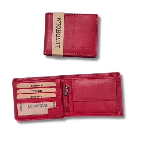 Lundholm Damen Geldbörse Leder RFID (Anti-Skim) - Geldbörse Damen Billfold Frauen Geschenke Tipp | Skandinavisches Design - Göteborg Serie, rot red, 12 x 10 x 2 cm, Klassisch von Lundholm