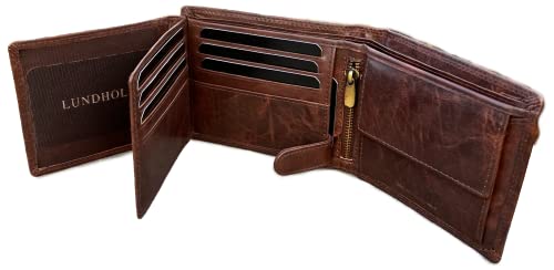 Lundholm Geldbörse Herren Leder mit RFID-Schutz | Ledergeldbörse Männer Braun Sundsvall (12, Dunkelbraun) von Lundholm