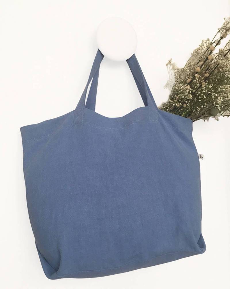 Geschenk Weihnachten Frau, Blaue Hobo Bag, Tasche Markt Flachs, Tote Lin, in Naturleinen, Gewaschenem Leinen, Weekender Tasche, Einkaufstasche Frau von LundiMardiConfection